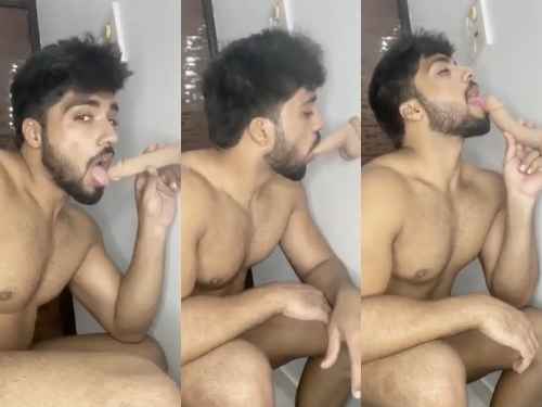 indiangaysite2 Horny Desi Gay boy order a dildo and suck it sticking in wall
