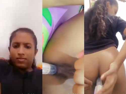 Young Tamil Girl Try to fuck herself anal with dildo